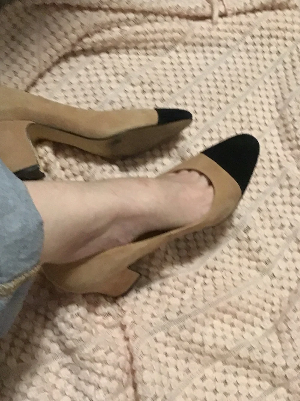 Ivanka Trump Two-Tone Suede Block Heel Pumps - Beige and Black